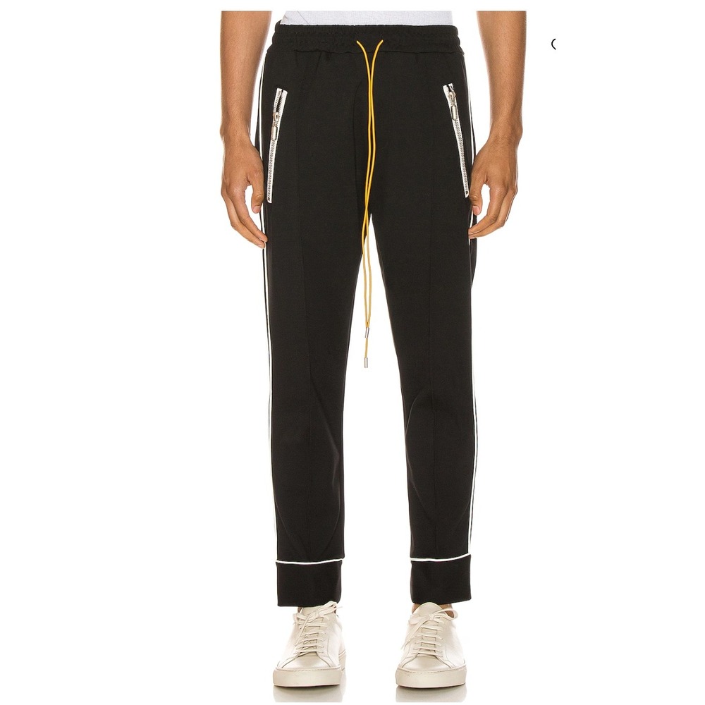 RHUDE Smoking Pant Mens S Black Piped Track Pants Zip Pockets USA 02APS04806
